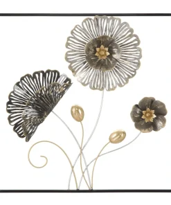 Décoration murale 3D en métal multicolore fleurs et feuilles