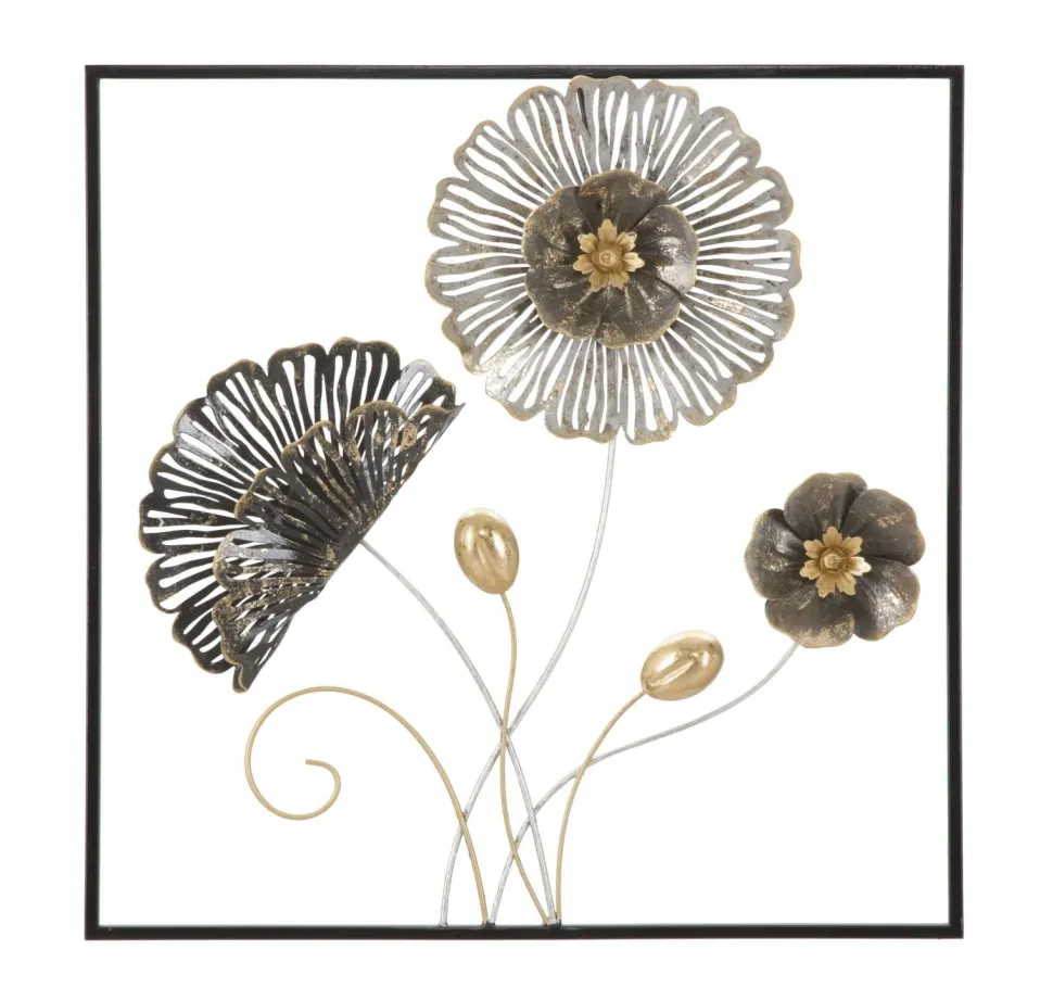 Décoration murale 3D en métal multicolore fleurs et feuilles