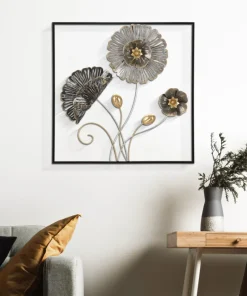Décoration murale 3D en métal multicolore fleurs et feuilles
