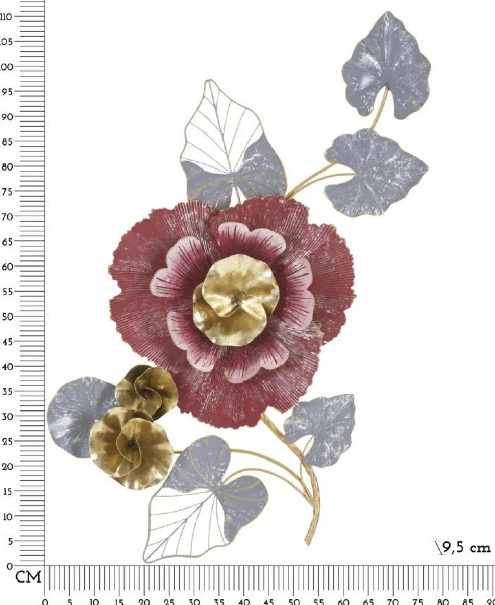 Décoration murale 3D Fleur aux couleurs vives en métal et feuilles en fer