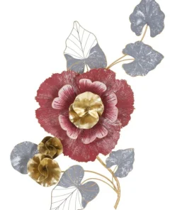 Décoration murale 3D Fleur aux couleurs vives en métal et feuilles en fer