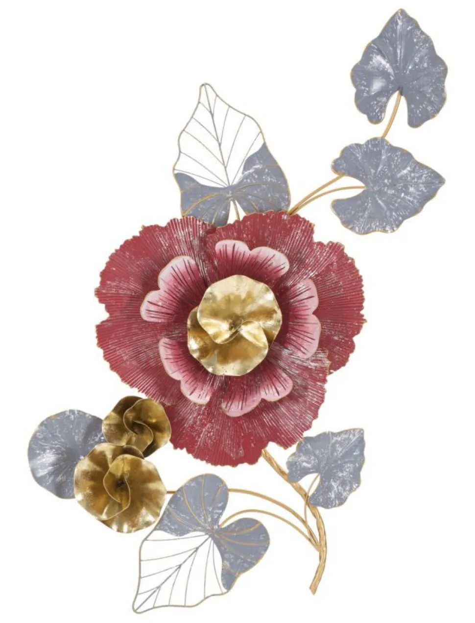 Décoration murale 3D Fleur aux couleurs vives en métal et feuilles en fer