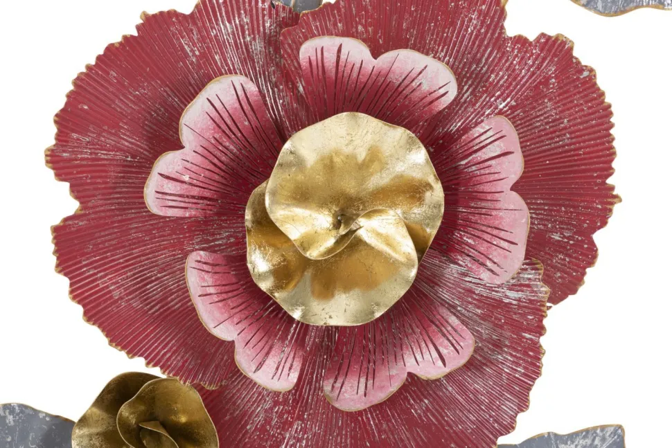 Décoration murale 3D Fleur aux couleurs vives en métal et feuilles en fer