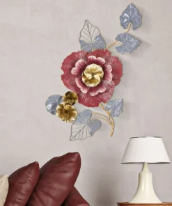 Décoration murale 3D Fleur aux couleurs vives en métal et feuilles en fer