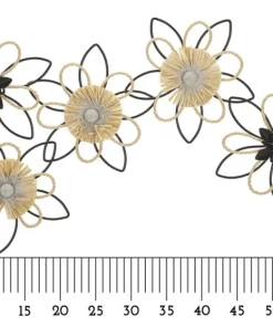 Décoration murale 3D fleurs métal Noir et Raphia Naturel