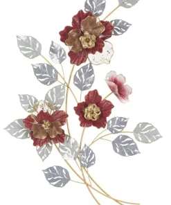 Décoration murale 3D métal multicolore fleurs et feuilles