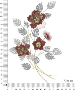 Décoration murale 3D métal multicolore fleurs et feuilles