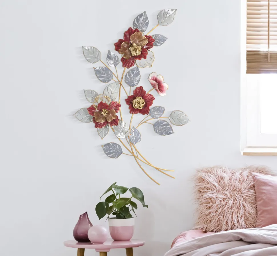 Décoration murale 3D métal multicolore fleurs et feuilles
