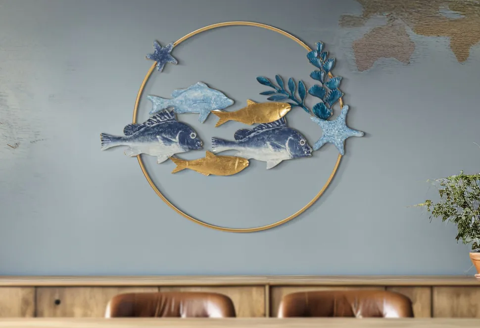 Décoration murale 3D Poissons Tropicaux Fer et M.D.F Multicolore