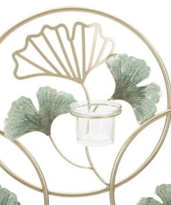 Décoration murale 3D porte-bougies géométrique Fer et Verre décorations feuilles colorées