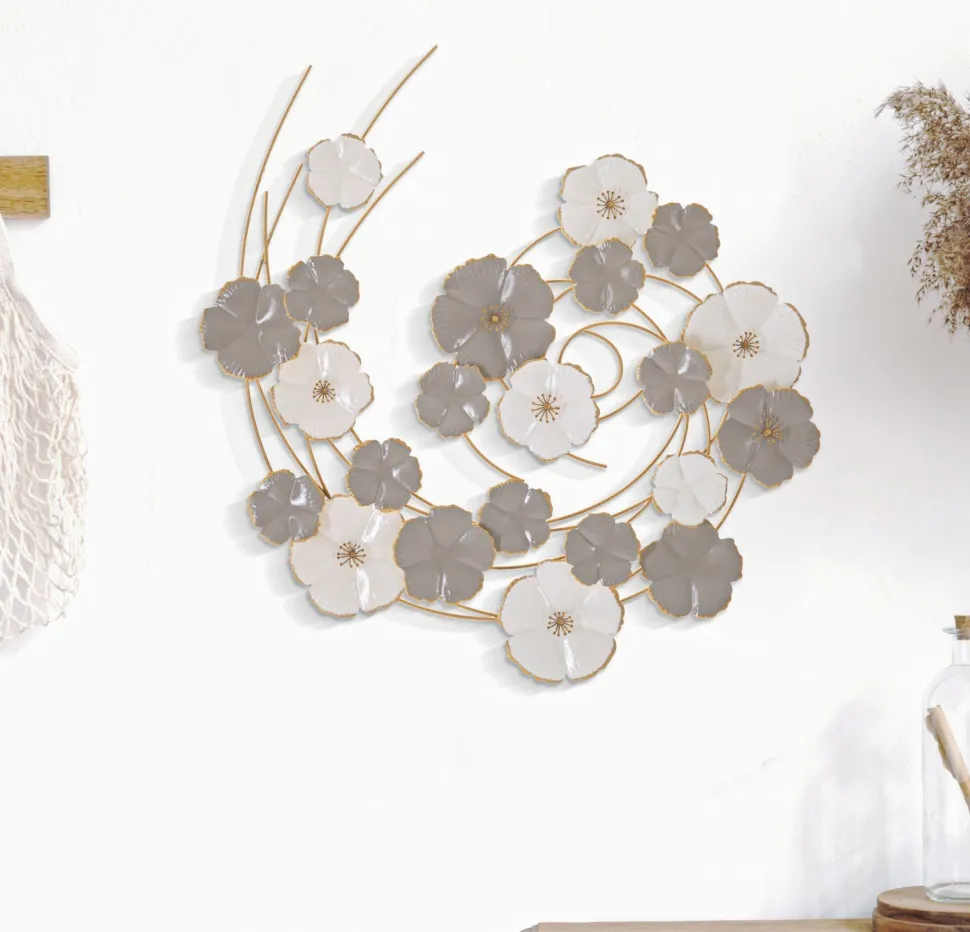 Décoration murale 3D Tourbillon de fleurs en fer multicolore