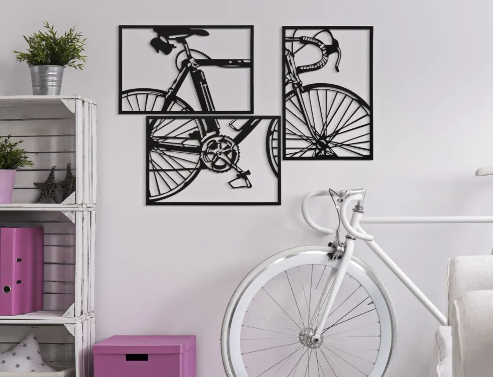 Décoration murale 3D vélo métal Noir ensemble de 3 pcs