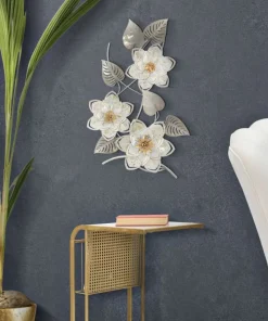 Décoration murale en métal géométrique et floral argenté doré