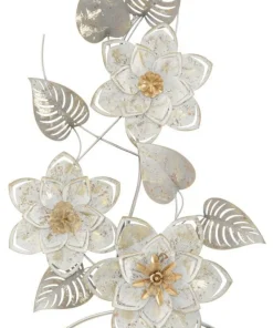 Décoration murale en métal géométrique et floral argenté doré
