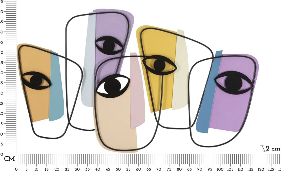 Décoration murale en métal 3D Visages multicolores