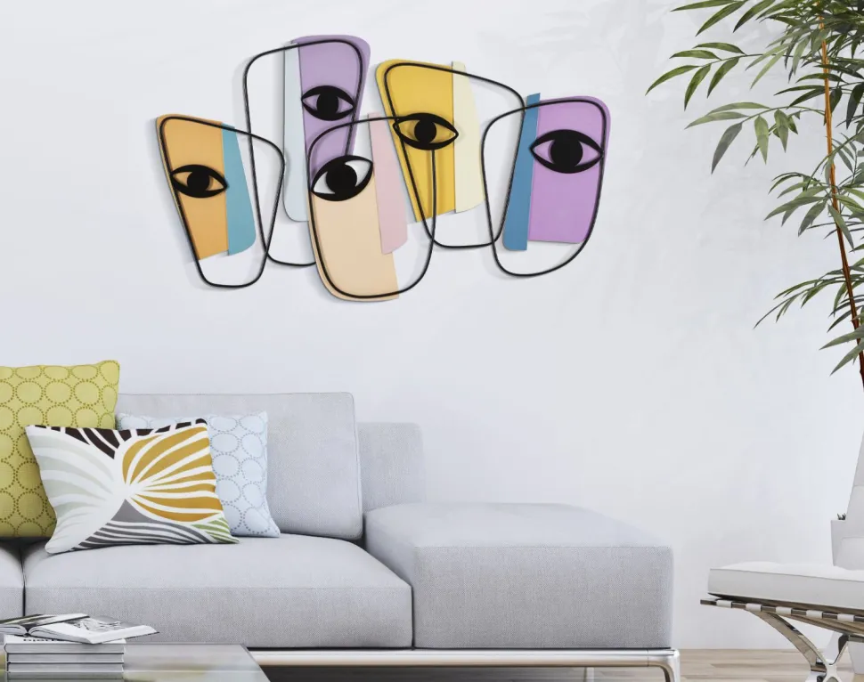 Décoration murale en métal 3D Visages multicolores