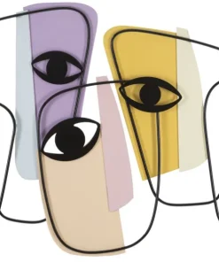 Décoration murale en métal 3D Visages multicolores
