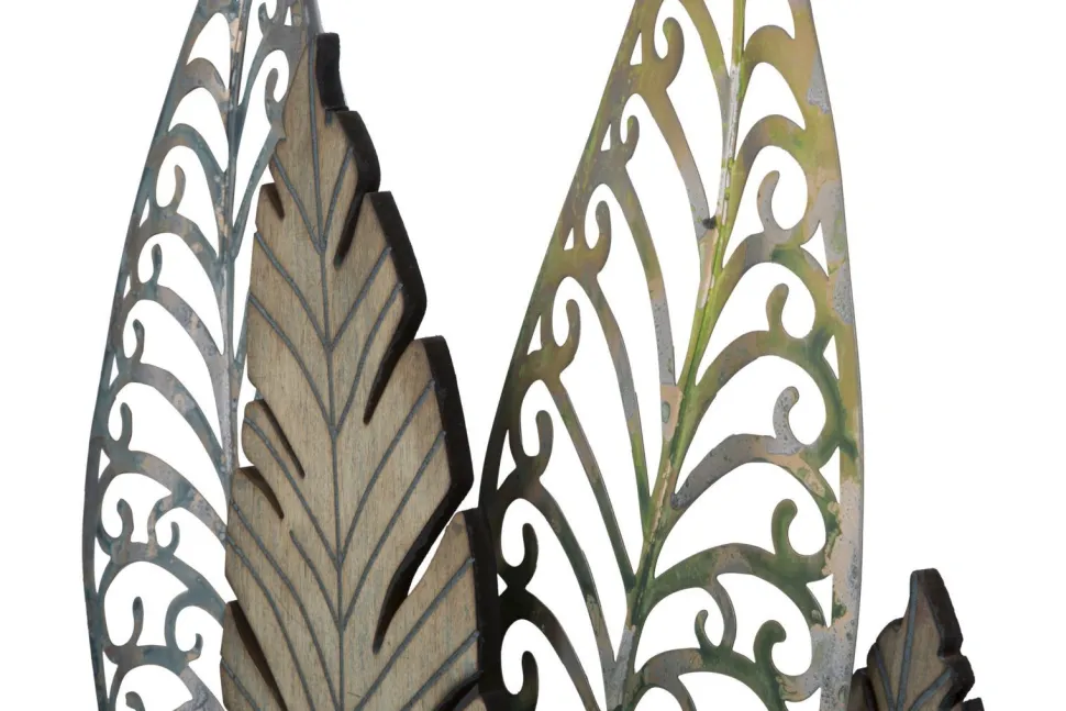 Décoration murale feuilles métal et MDF dorées et argentées
