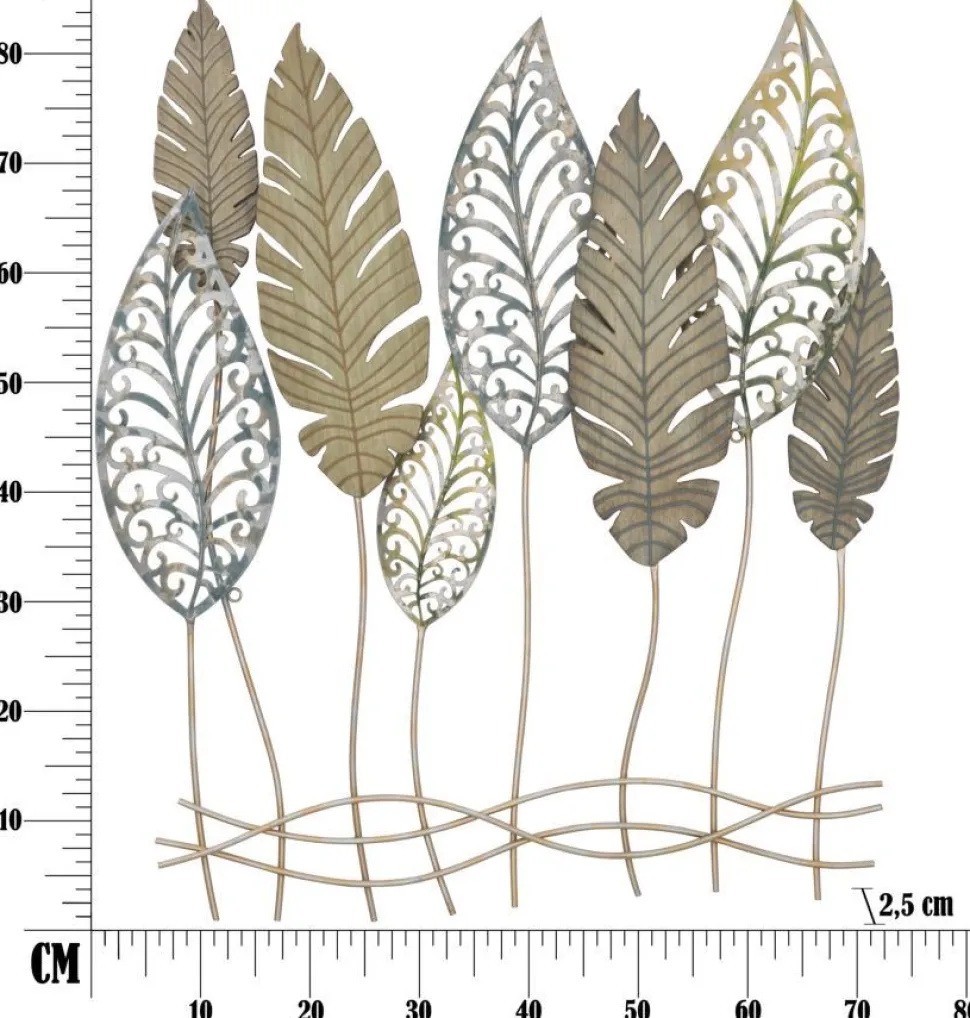 Décoration murale feuilles métal et MDF dorées et argentées