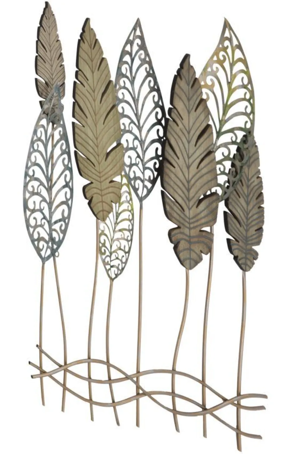 Décoration murale feuilles métal et MDF dorées et argentées