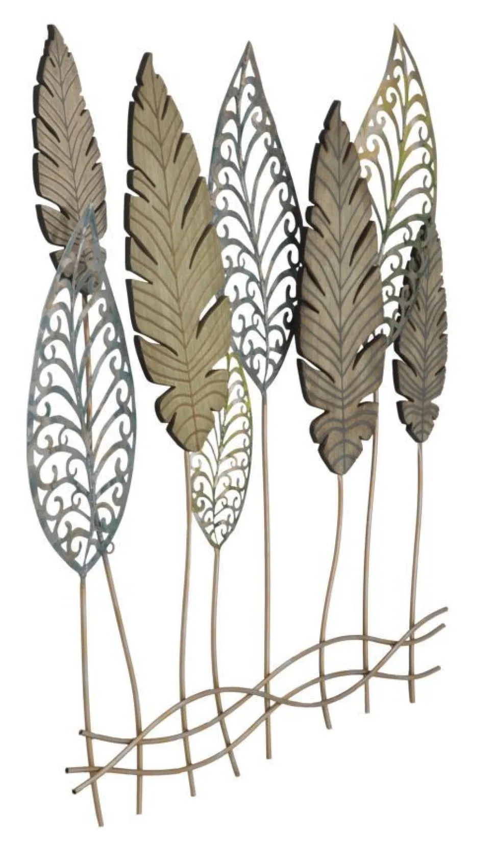 Décoration murale feuilles métal et MDF dorées et argentées
