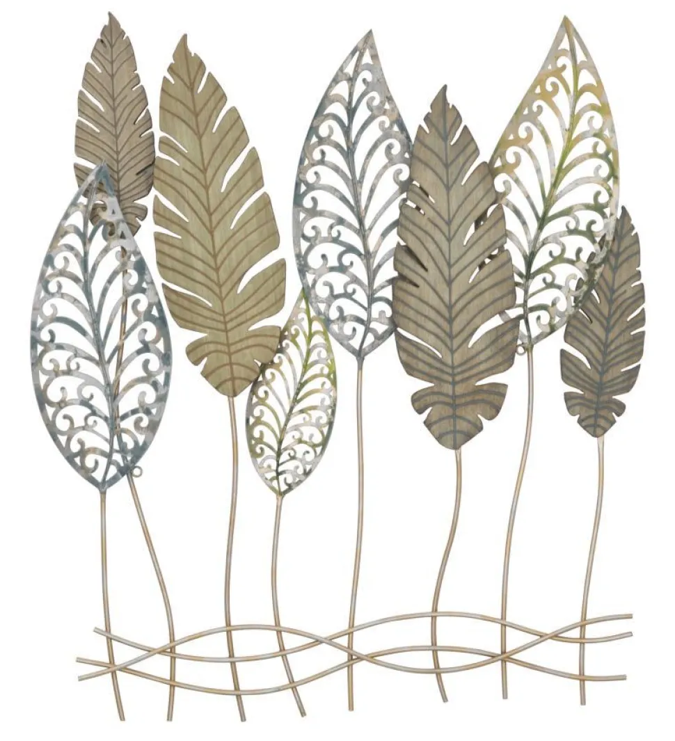 Décoration murale feuilles métal et MDF dorées et argentées