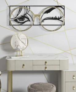 Décoration murale métal noir visage lunettes métal doré