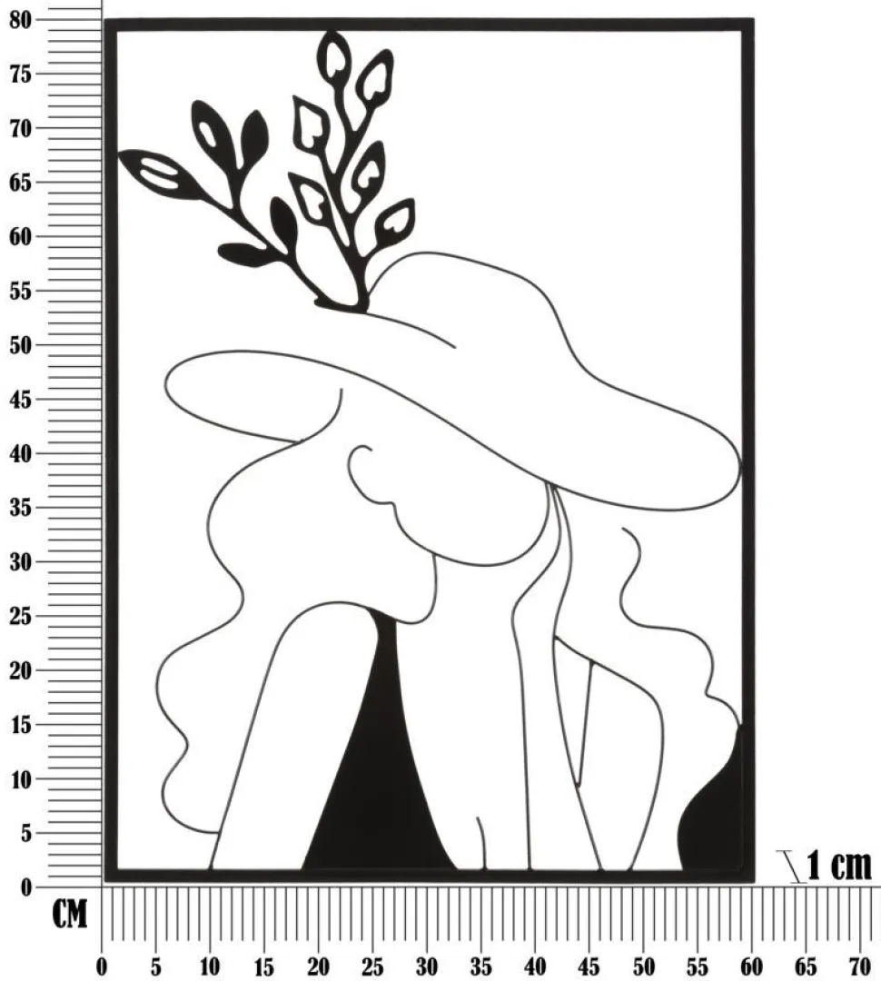 Décoration murale panneau 3D silhouette féminine fer Noir cadre Rectangulaire