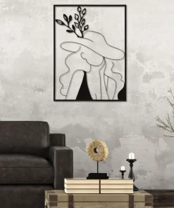 Décoration murale panneau 3D silhouette féminine fer Noir cadre Rectangulaire