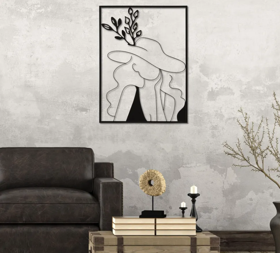 Décoration murale panneau 3D silhouette féminine fer Noir cadre Rectangulaire
