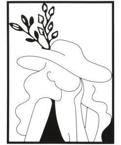 Décoration murale panneau 3D silhouette féminine fer Noir cadre Rectangulaire