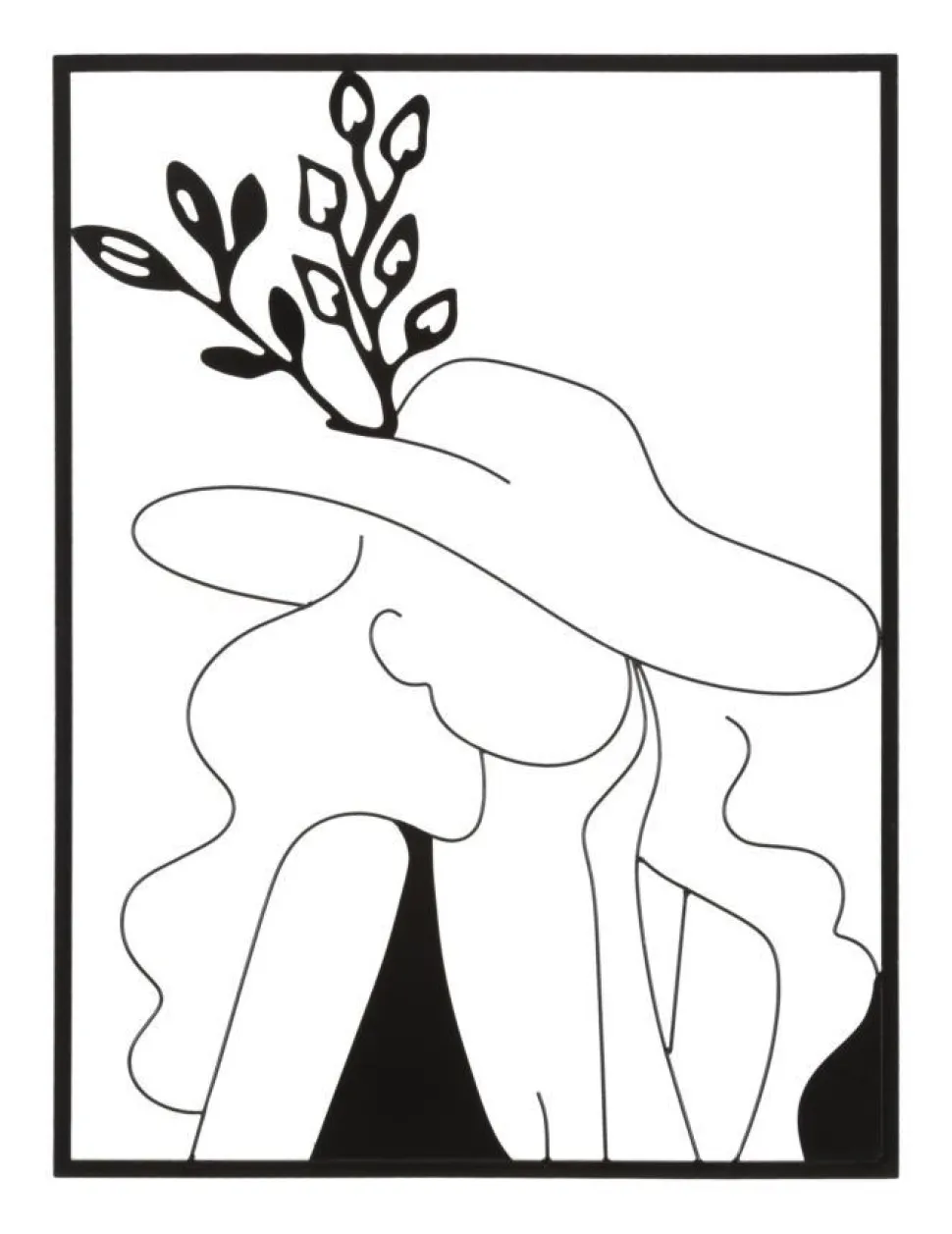 Décoration murale panneau 3D silhouette féminine fer Noir cadre Rectangulaire
