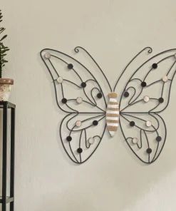 Décoration murale Papillon 3D Métal Noir et Bois Marron