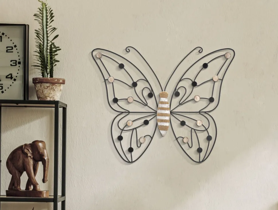 Décoration murale Papillon 3D Métal Noir et Bois Marron
