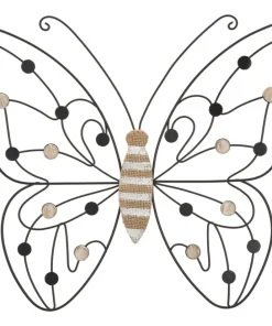 Décoration murale Papillon 3D Métal Noir et Bois Marron