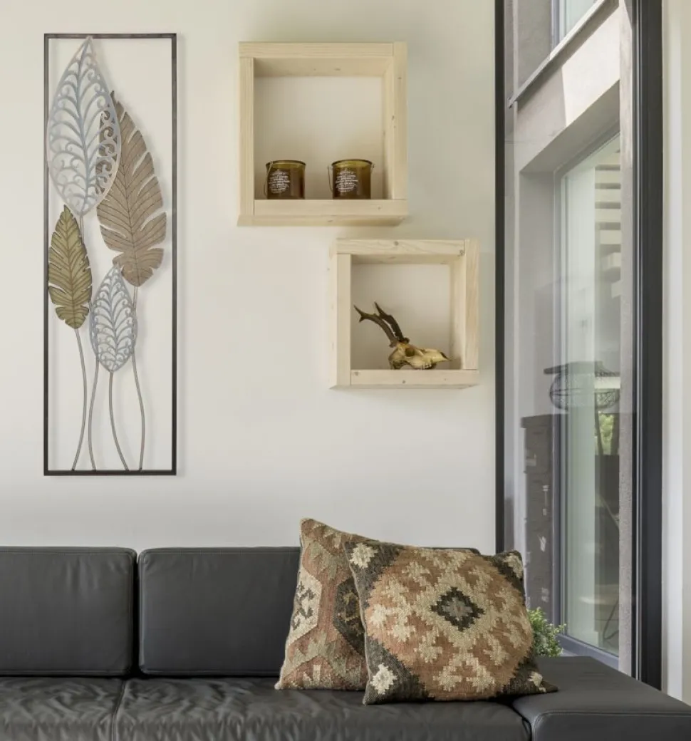 Décoration murale rectangulaire 3D métal et MDF feuilles Or Argent