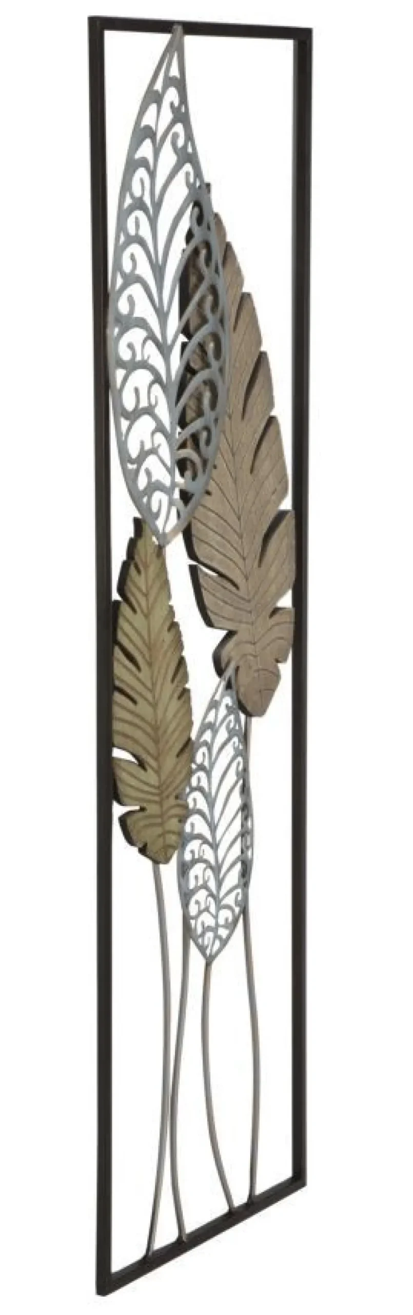 Décoration murale rectangulaire 3D métal et MDF feuilles Or Argent