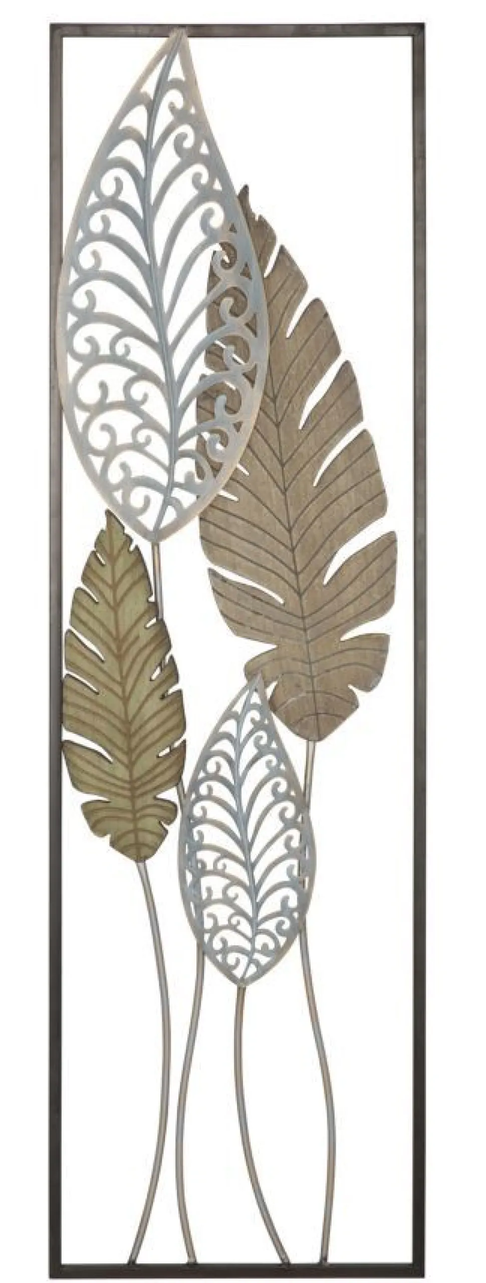 Décoration murale rectangulaire 3D métal et MDF feuilles Or Argent