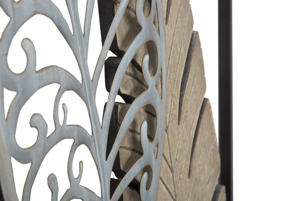 Décoration murale rectangulaire 3D métal et MDF feuilles Or Argent