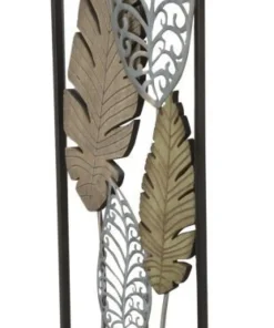 Décoration murale rectangulaire 3D métal et MDF feuilles Or Argent