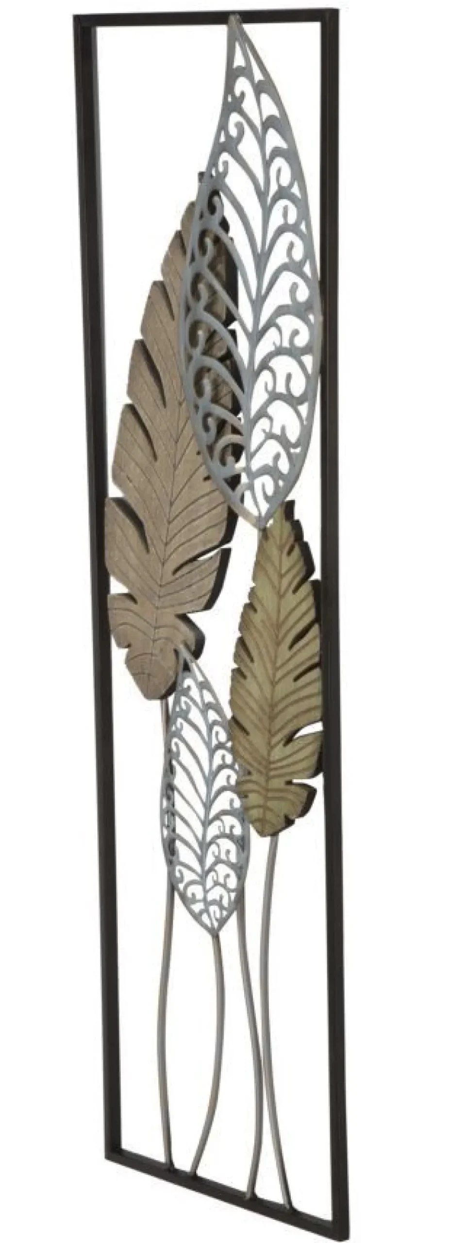 Décoration murale rectangulaire 3D métal et MDF feuilles Or Argent