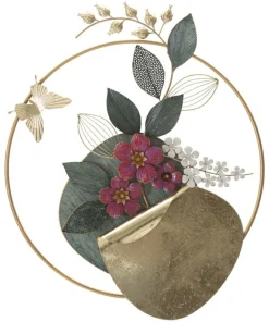 Décoration murale ronde en métal 3D fleurs multicolores