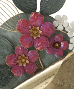 Décoration murale ronde en métal 3D fleurs multicolores