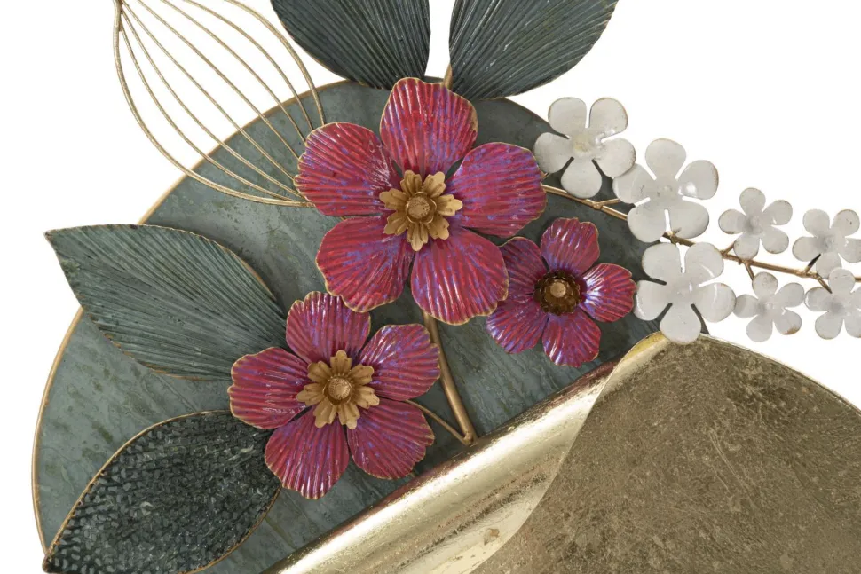 Décoration murale ronde en métal 3D fleurs multicolores
