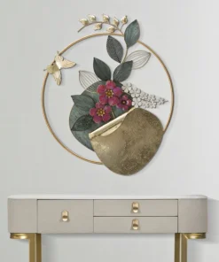Décoration murale ronde en métal 3D fleurs multicolores