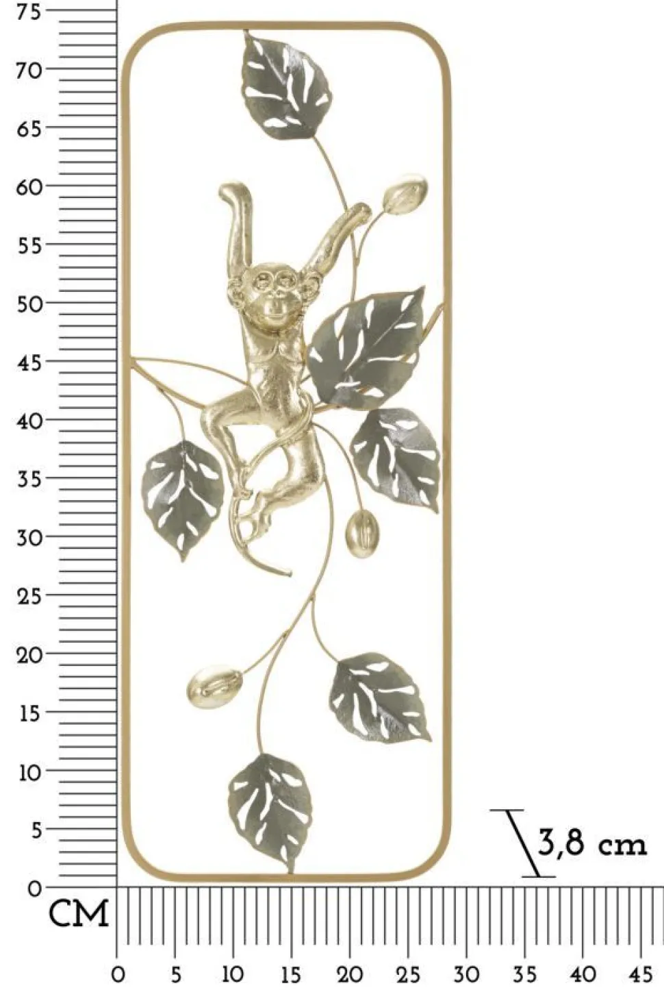 Décoration murale Singe doré fer branches et feuilles vertes