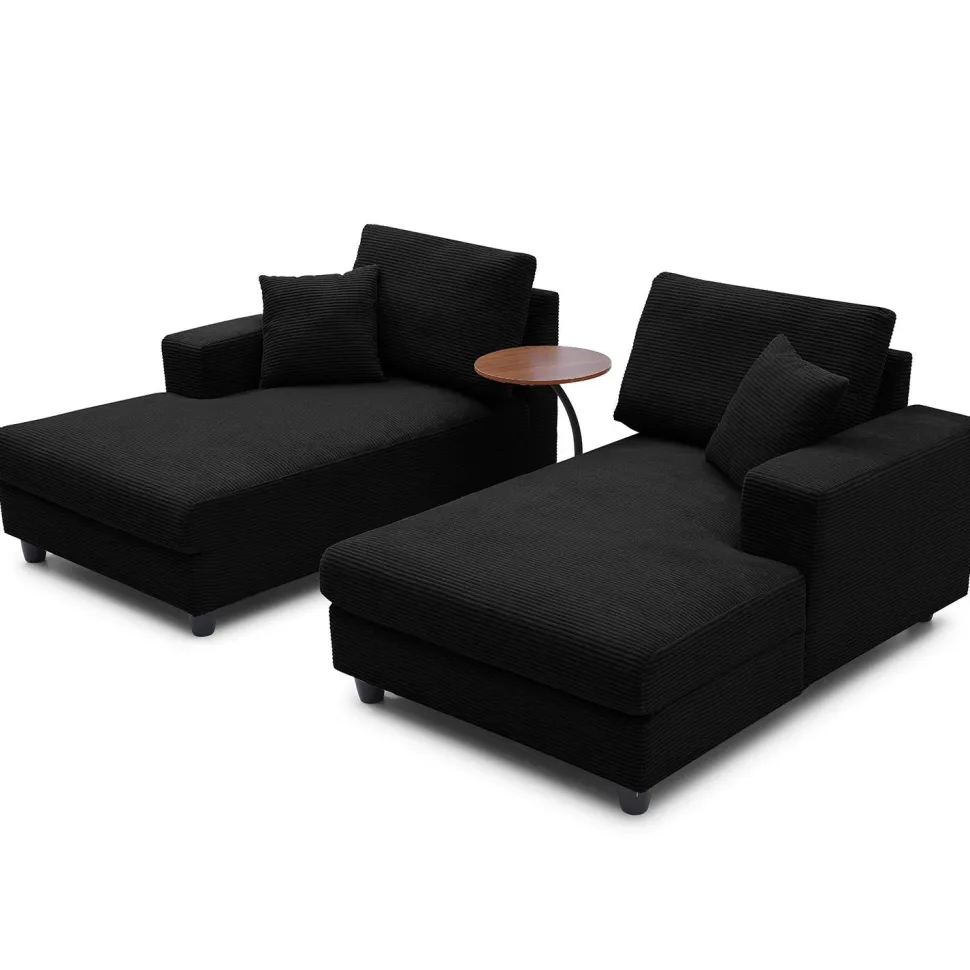 Duo de méridiennes Fabien combinables en canapé profond Velours côtelé Noir