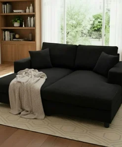 Duo de méridiennes Fabien combinables en canapé profond Velours côtelé Noir