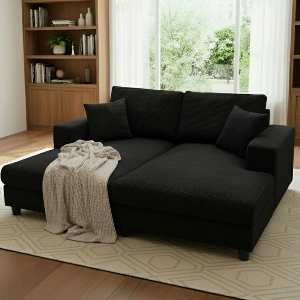 Duo de méridiennes Fabien combinables en canapé profond Velours côtelé Noir