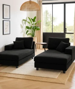 Duo de méridiennes Fabien combinables en canapé profond Velours côtelé Noir
